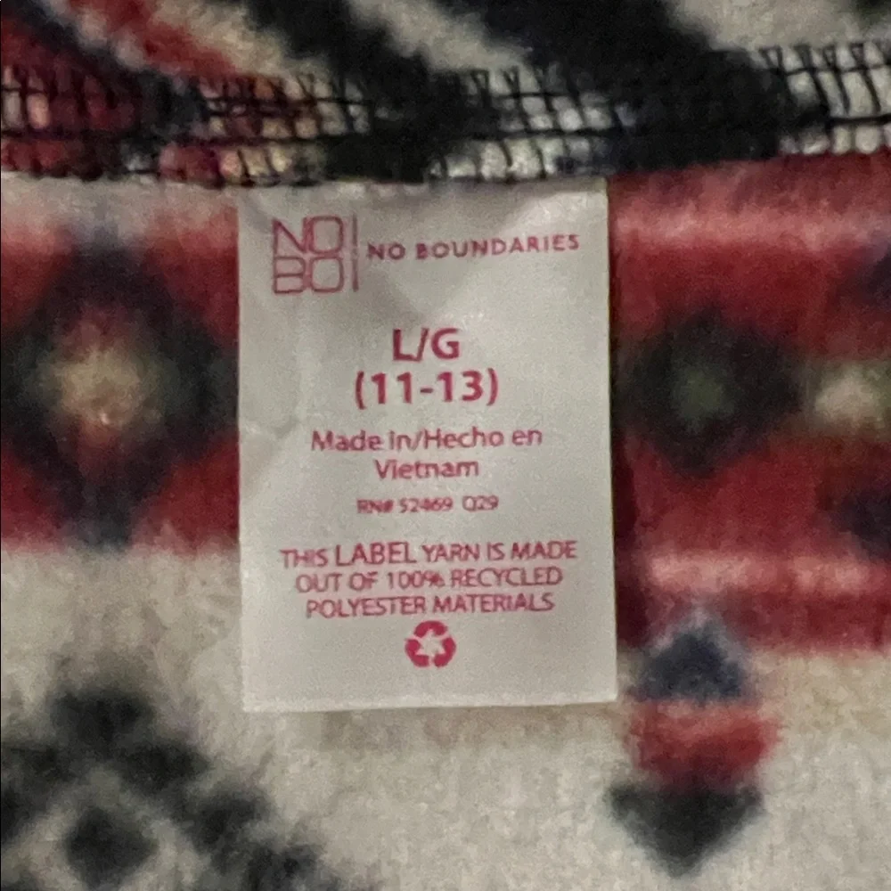 No Boundaries Women's Zip-Up Aztec Fleece Pullover - Red, Black & White - Picture 5 of 7